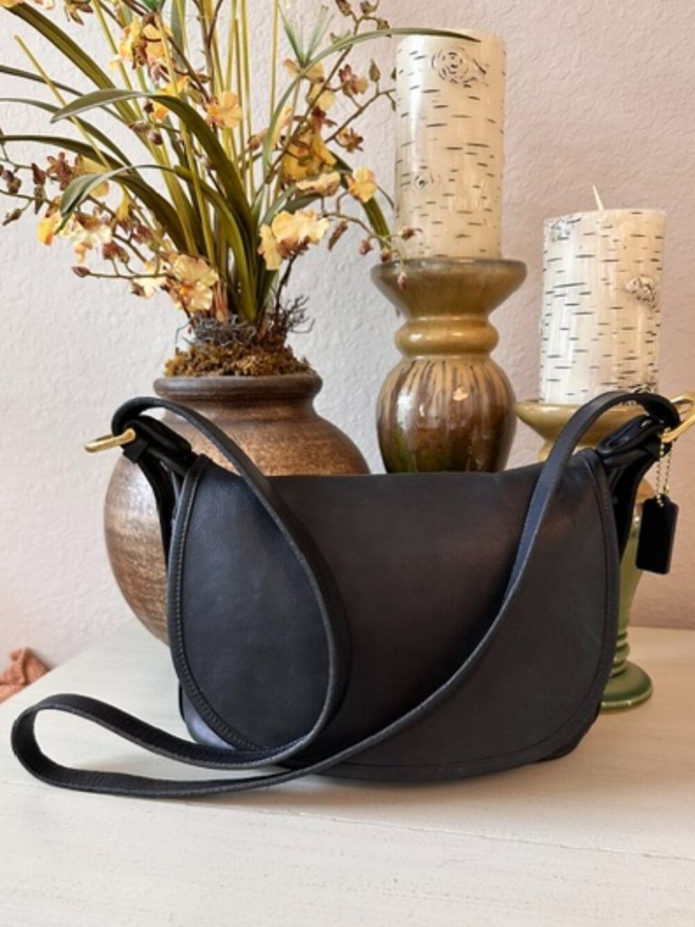 VINTAGE RESTORED Coach "Fletcher" Black Leather Bag-EVC